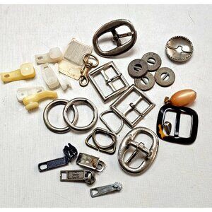 Assorted Vintage Buckles Zippers & Hardware Set For Crafting & Sewing